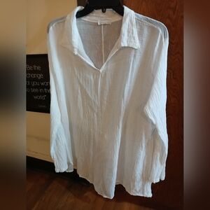MADE IN ITALY white viscose sheer long sleeve shirt